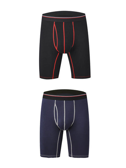 2 Pack Men's Long High Waist Cotton Sports Anti-friction Leg Boxer Briefs