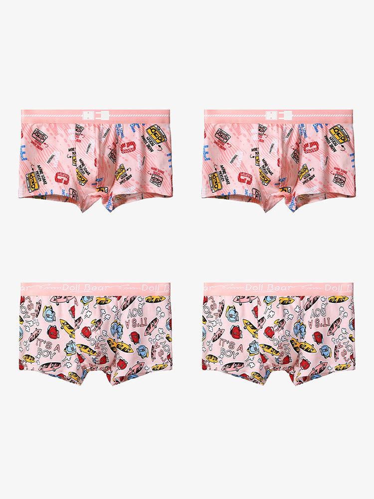 4 Pack Men's Cartoon Cotton Anti-Bacterial Boxer Briefs