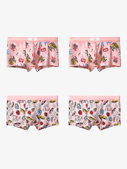 4 Pack Men's Cartoon Cotton Anti-Bacterial Boxer Briefs