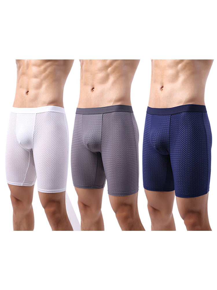 3 Pack Men's Anti-chafing Mesh Long Boxer Briefs