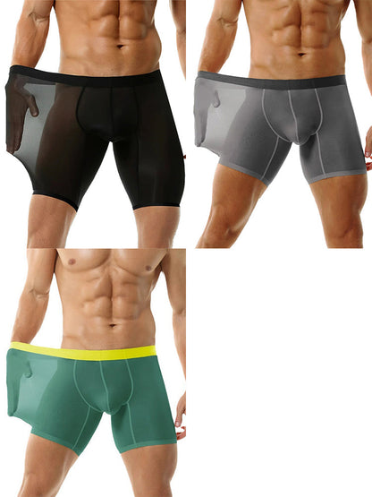 Men's Ice Silk Athletic Long Boxer Briefs