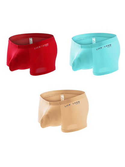 3 Pack Men's Breathable Ice Silk Double-Layered Big Pouch Sexy Boxer Briefs
