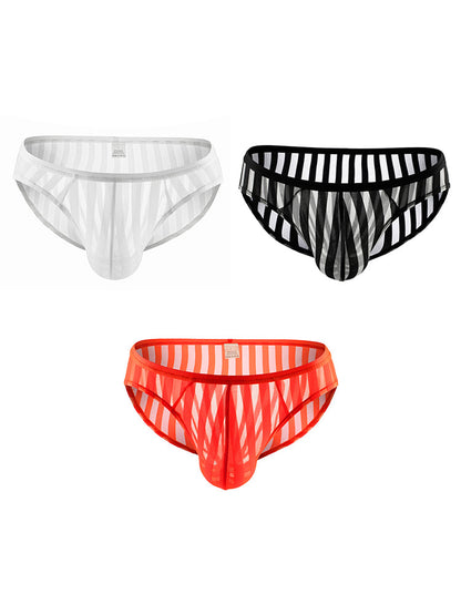 3 Pack Men's Sexy Striped Sheer Mesh Bikini