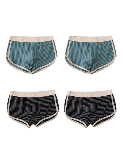 4 Pack Men's Striped Printed Personality Trendy Youth Boxer Briefs