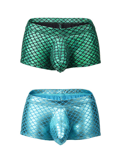 2-pack Men's Fish Scale Sexy Big Pouch Boxer Briefs