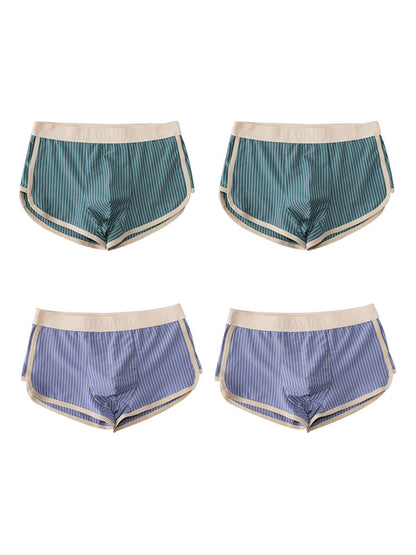 4 Pack Men's Striped Printed Personality Trendy Youth Boxer Briefs