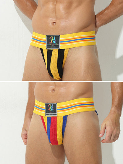 2 Pack Men's Sexy Rainbow Stretchy Breathable Soft U-Convex Pouch Bikini