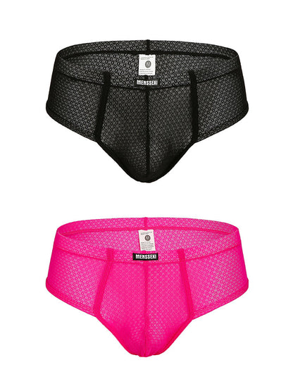 2 Pack Men's Low-Rise Lace Semi-Transparent Trunks