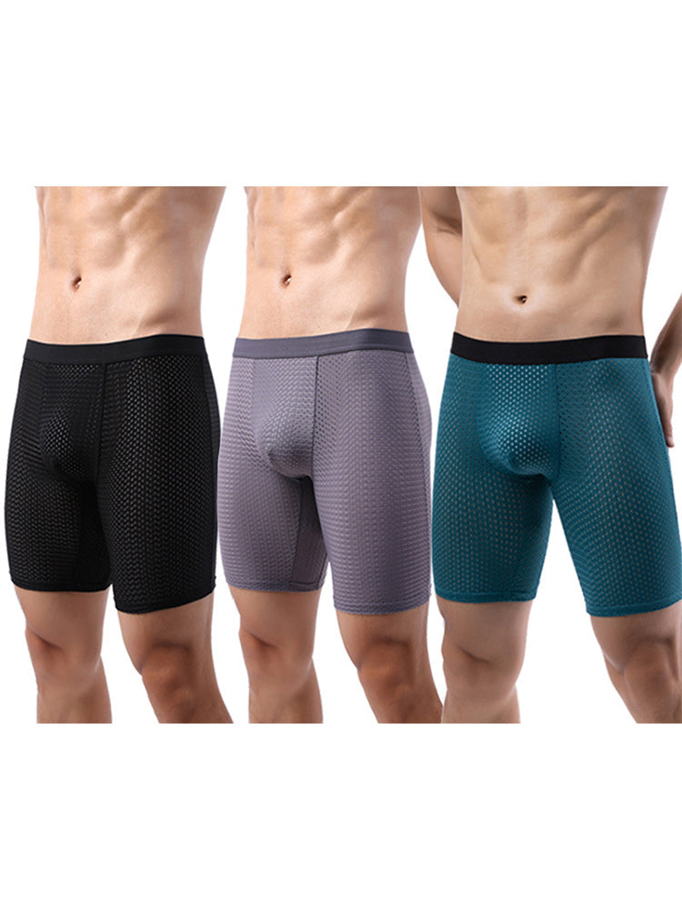 3 Pack Men's Anti-chafing Mesh Long Boxer Briefs