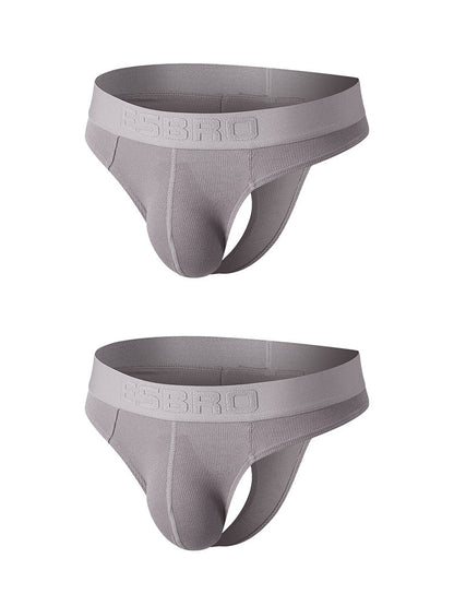 2 Pack Men's Ribbed Butt-Lifting U-Pouch Sexy Thong