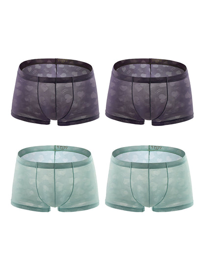 4 Pack Men's Sexy Heart Mesh Trunks