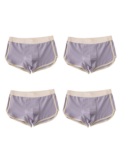 4 Pack Men's Striped Printed Personality Trendy Youth Boxer Briefs