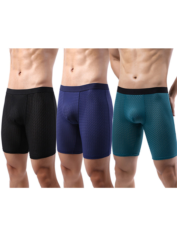 3 Pack Men's Anti-chafing Mesh Long Boxer Briefs