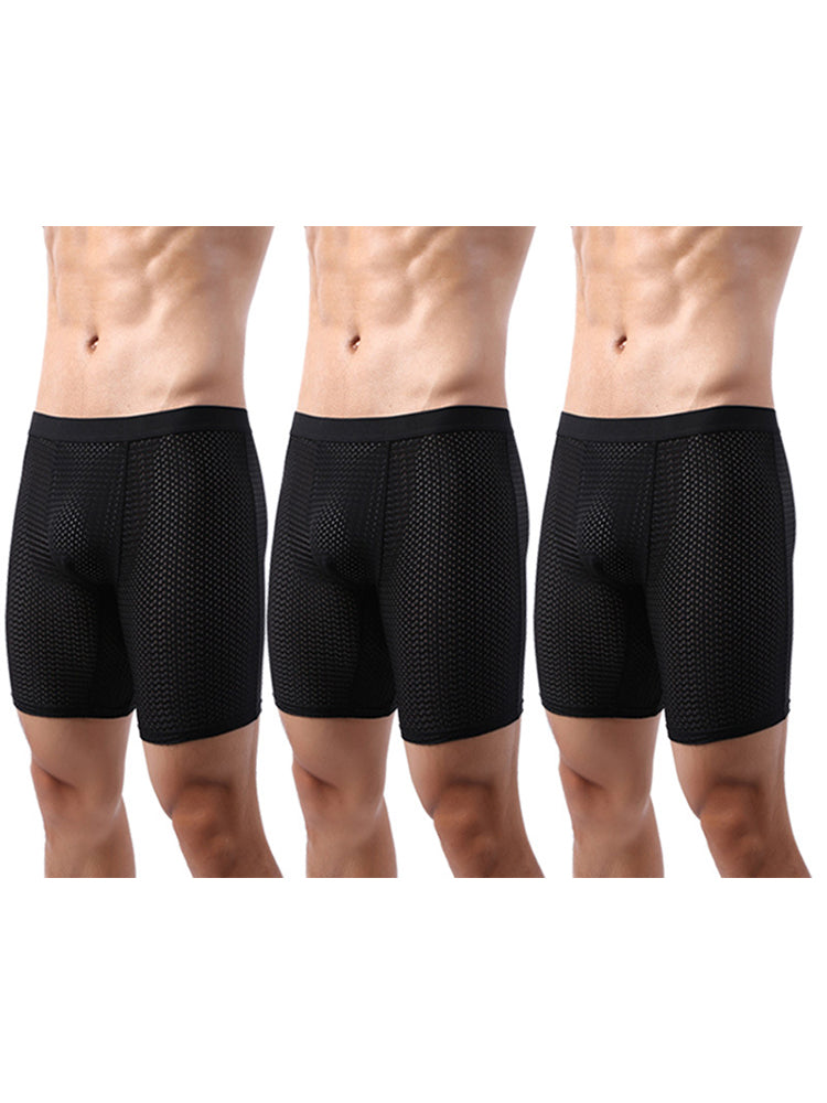 3 Pack Men's Anti-chafing Mesh Long Boxer Briefs