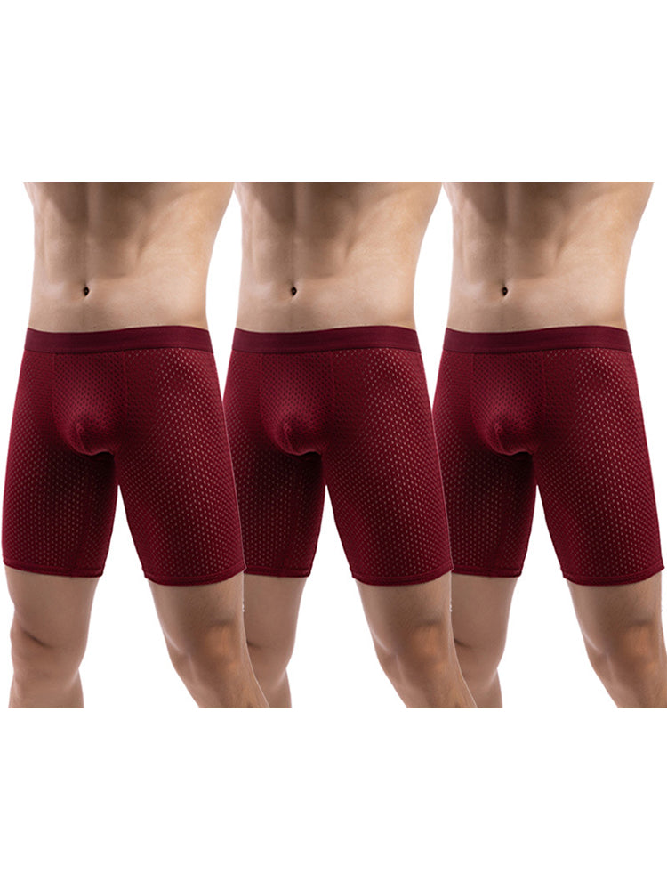 3 Pack Men's Anti-chafing Mesh Long Boxer Briefs