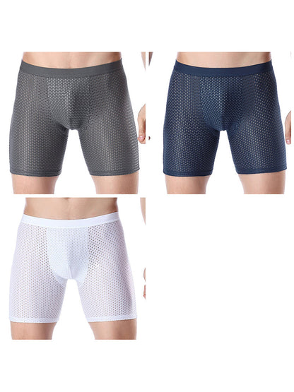 3 Pack Men's Anti-chafing Mesh Long Boxer Briefs