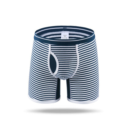 Men's Fly Front with Pouch Striped Cotton Boxer Briefs