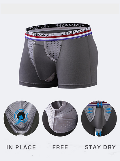 3 Pack Men's Breathable Divided Double Pouch Boxer Briefs