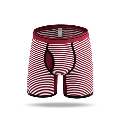 Men's Fly Front with Pouch Striped Cotton Boxer Briefs
