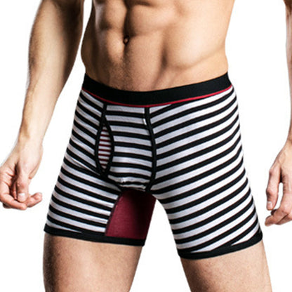 Men's Fly Front with Pouch Striped Cotton Boxer Briefs