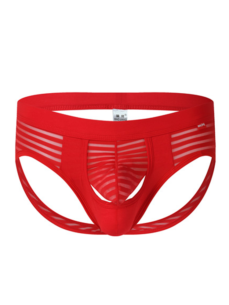 Men's Sexy Striped Hollow Jockstrap With Separate Pouch