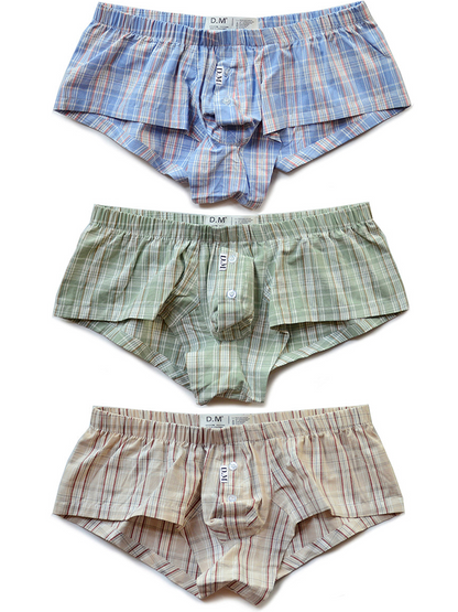 Mens Plaid Front Pouch Boxer Shorts